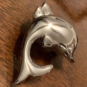 Dolphin Brooch Pin  Silver Tone Vintage